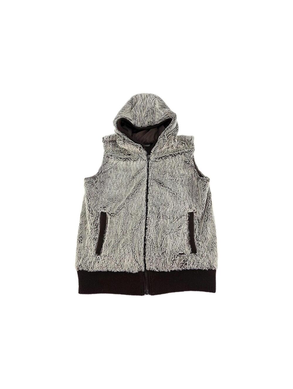 Patagonia Conejo Vest women's hooded full-zip Size M Brown high-pile faux fur